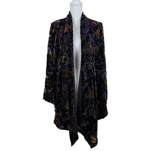 Winter Kate Velvet Burnout Cardigan Waterfall Open Silk Sheer Floral Medium